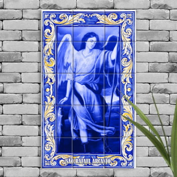 Quadro Imagem São Rafael Arcanjo em Azulejo Decorativo Estilo Português