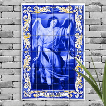 Quadro Imagem São Rafael Arcanjo em Azulejo Decorativo Estilo Português