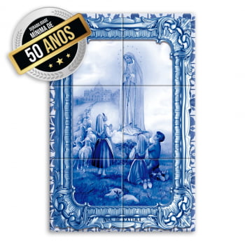 Quadro Imagem Nossa Senhora de Fátima em Azulejo Queimado a Forno Estilo Português