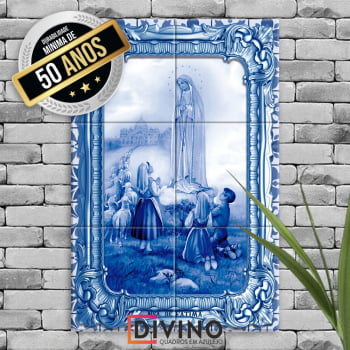 Quadro Imagem Nossa Senhora de Fátima em Azulejo Queimado a Forno Estilo Português