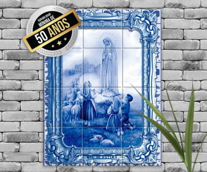 Quadro Imagem Nossa Senhora de Fátima em Azulejo Queimado a Forno Estilo Português