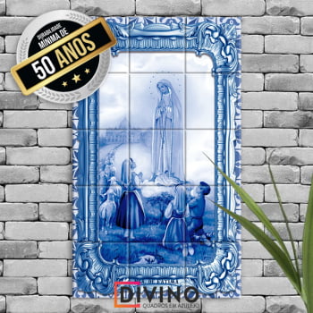 Quadro Imagem Nossa Senhora de Fátima em Azulejo Queimado a Forno Estilo Português