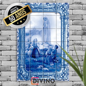 Quadro Imagem Nossa Senhora de Fátima em Azulejo Queimado a Forno Estilo Português