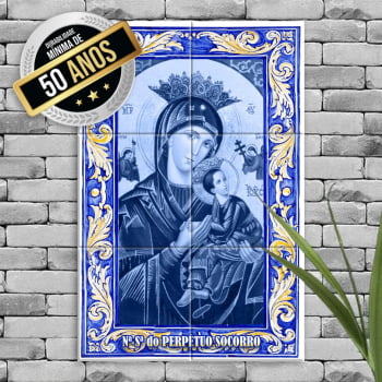 Quadro Imagem Nossa Senhora do Perpétuo Socorro em Azulejo Queimado a Forno Estilo Português